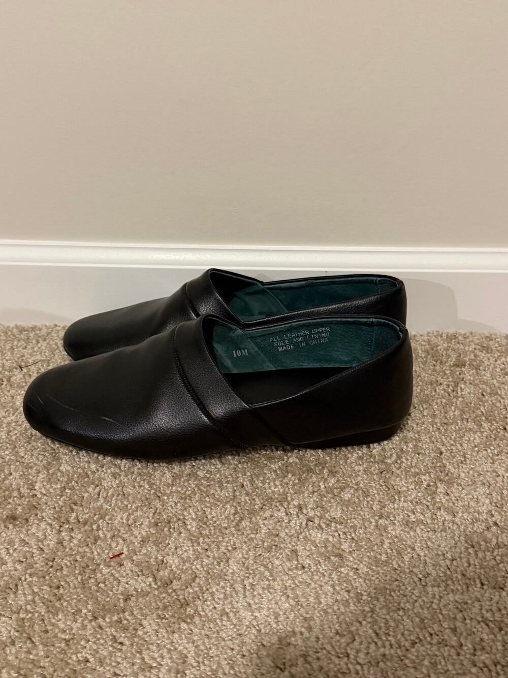 PAMIR Black Genuine Leather Moccasin Slippers Suede Sole Men’s Size 10M